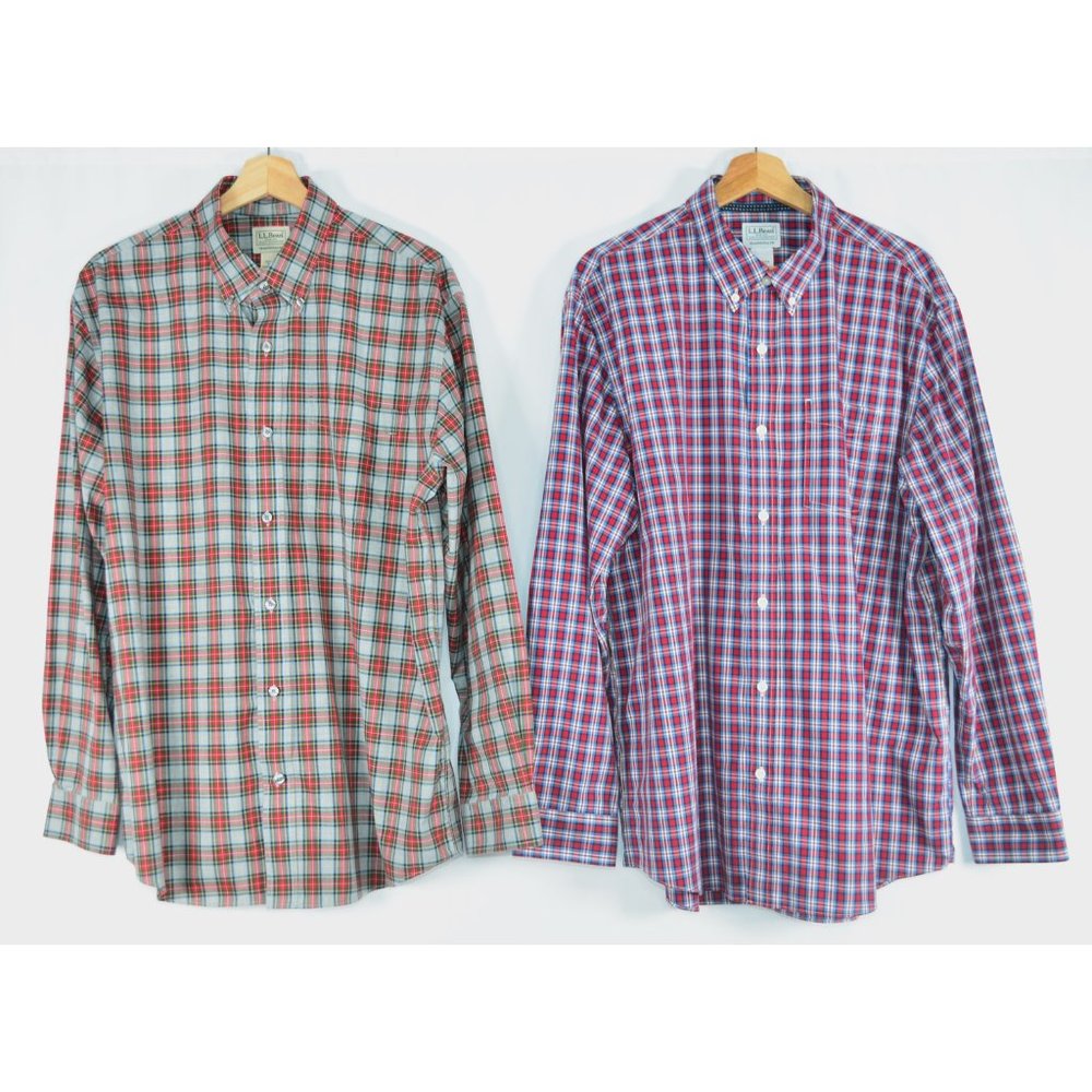 L.L. Bean Traditional Fit Check Print Long Sleeve Sport Shirts (Lot of 2) Size L